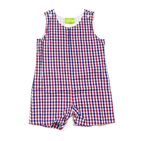 Classic Whimsy Patriotic Blue & Red Gingham Jon Jon - Picture 1 of 5
